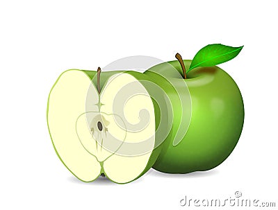 Apple and half in green on a white background Vector Illustration