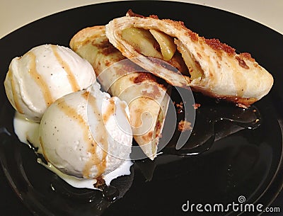 Apple Hand Pies with Vanilla Ice Cream Stock Photo