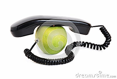 Apple with handset and wire Stock Photo