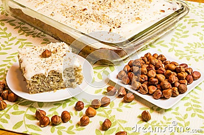 Apple hazelnut cake with nuts Stock Photo