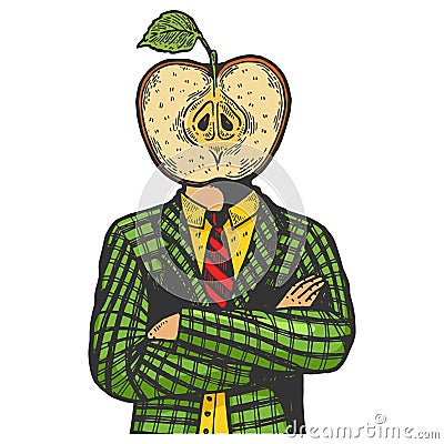 Apple head man engraving vector illustration Vector Illustration