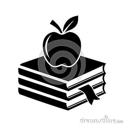 Apple and heap of books education icon Vector Illustration