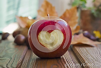 Apple with heart figure Stock Photo