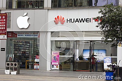 Apple and huawei(Science and technology war) Editorial Stock Photo