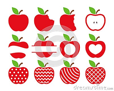 Apple icon. A red apple that has been bitten School education concept Isolated on white background Vector Illustration