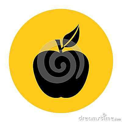 Apple icon. Icon from the set. Black silhouette on bright yellow background. Vector Cartoon Illustration