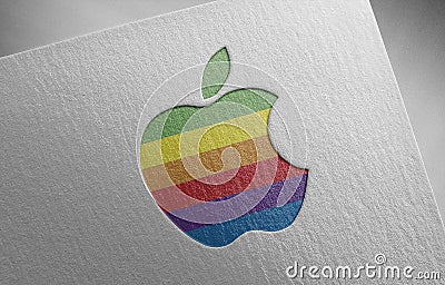 Apple old logo icon paper texture stamp Editorial Stock Photo