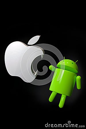 Apple iOS vs Android competition symbol - logo characters Editorial Stock Photo
