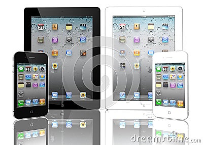 Apple iPad 3 and iPhone 4s black and white Editorial Stock Photo