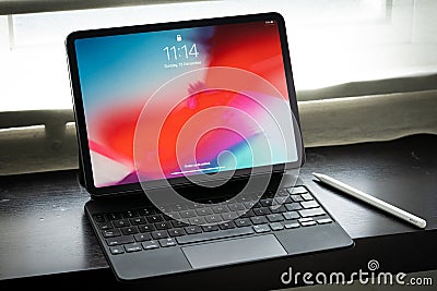 Apple Ipad pro 2020 11 inch with Magic Keyboard Editorial Stock Photo