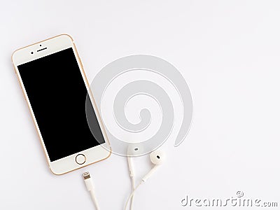 Apple iPhone7 mockup and Apple EarPods mockup Editorial Stock Photo