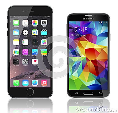 Apple iPhone 6 Plus vs Samsung Galaxy S5 Editorial Stock Photo