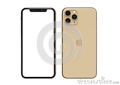 Apple iPhone 11 Pro Gold, 2019, both sides, frontal Editorial Stock Photo