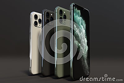 Apple iPhone 11 Pro, 2019, green, silver and space grey Editorial Stock Photo