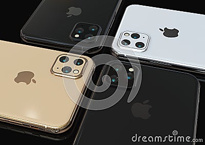 Apple iPhone 11 pro, 2019, rumored design simulation Editorial Stock Photo