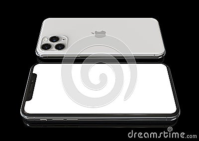Apple iPhone 11 Pro Silver, 2019, both sides, lateral Editorial Stock Photo