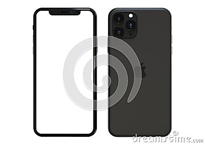 Apple iPhone 11 Pro Space grey, 2019, both sides, frontal Editorial Stock Photo