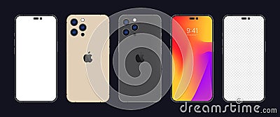 Apple iPhone 14. Smart device. Available in black, graphite, beige. 14 pro and pro max models Vector Illustration