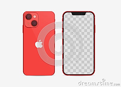 Apple iPhone 13. Smart phone. Different colors. Touch screen. World technology. Kyiv, Ukraine - April 24, 2021 Vector Illustration