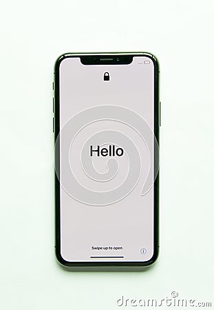 Iphone X Hello Screen Isolated Editorial Stock Photo