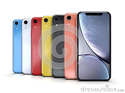 Apple iPhone XR all colours, vertical position, aligned Editorial Stock Photo