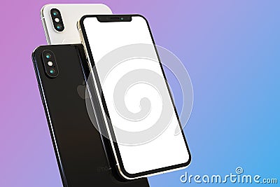 3 Apple iPhone XS smart phones composition, for mock-ups Editorial Stock Photo