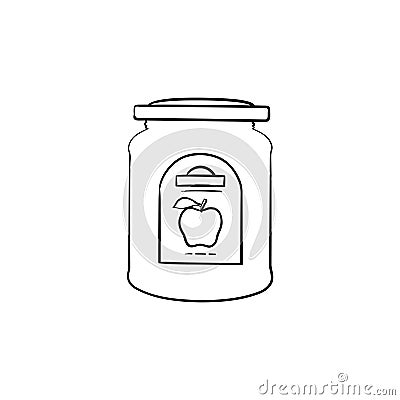 Apple jam in a glass jar hand drawn sketch icon. Vector Illustration
