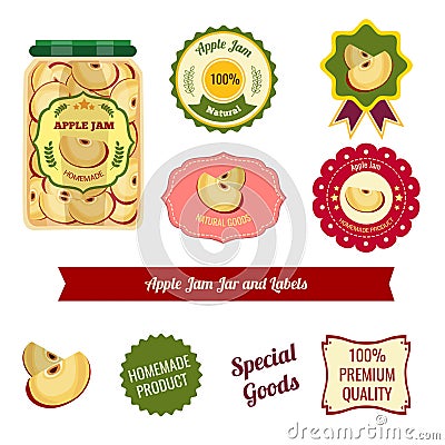 Apple Jam Jar And Labels Vector Illustration