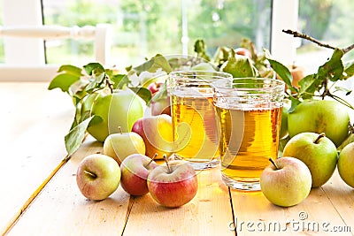 Apple juice and fresh apples Stock Photo