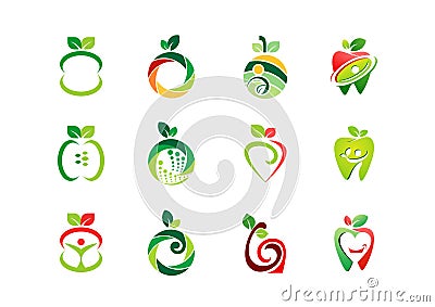 apple, logo, fresh, fruit, fruits, nutrition, health nature set icon symbol vector design Vector Illustration