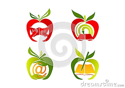 Apple logo, healthy education icon, fruit learn symbol, fresh study concept design Vector Illustration