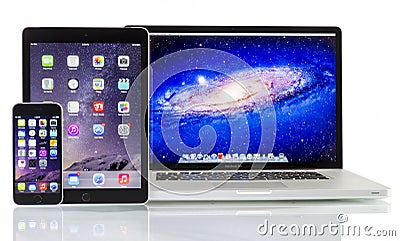 Apple Macbook Pro, iPad Air 2 and iPhone 6 Editorial Stock Photo