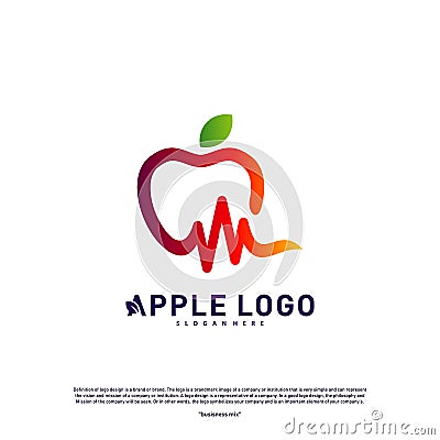 Apple with Medical Pulse logo concept. Health Apple Creative Logo vector template. Icon symbol Vector Illustration
