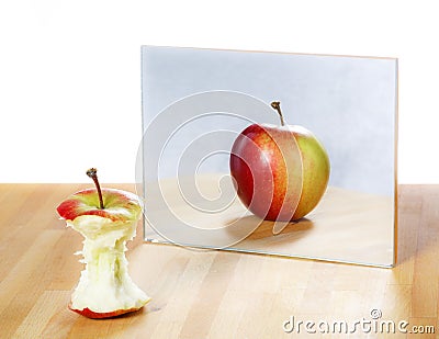 Apple in the mirror image Stock Photo