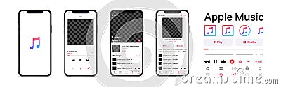 Apple music. App music. App interface template on Apple Iphone mockup. Mobile ui social speech bubbles. Editorial vector Cartoon Illustration