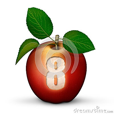 Apple with Number 8 Cartoon Illustration