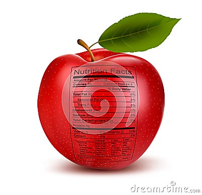 Apple with nutrition facts label. Concept of healt Vector Illustration