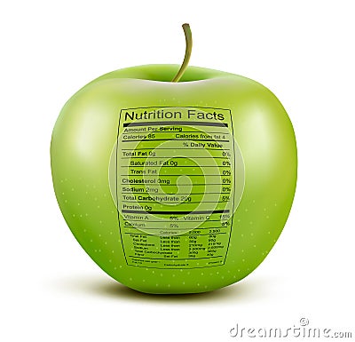 Apple with nutrition facts label. Vector Illustration