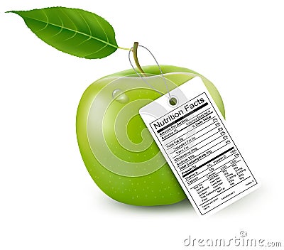 An apple with a nutrition facts label. Vector Illustration