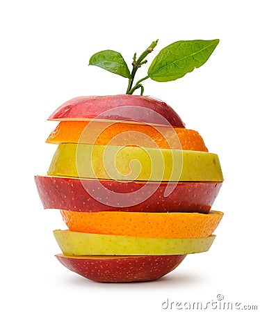 Apple and orange cut sections Stock Photo