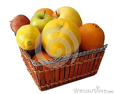 Apple, orange, lemon in basket Stock Photo