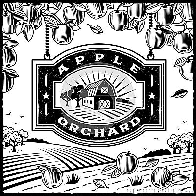 Apple Orchard black and white Vector Illustration