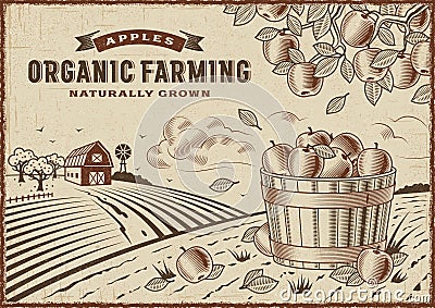 Apple Organic Farming Landscape Vector Illustration