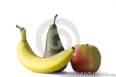 Apple, Pear, Banana isolated in white Stock Photo