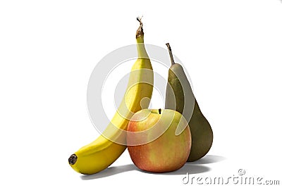 Apple, Pear, Banana isolated in white Stock Photo