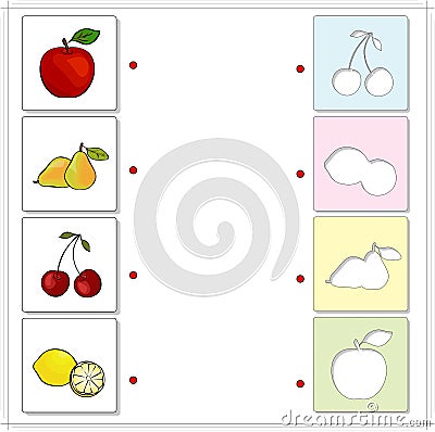 Apple, pear, cherry and lemon. Educational game for kids Vector Illustration