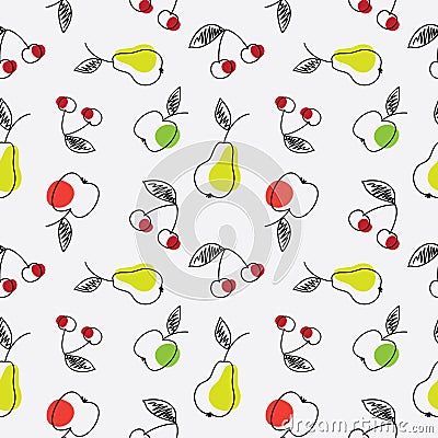 Apple, pear and cherry seamless pattern Vector Illustration