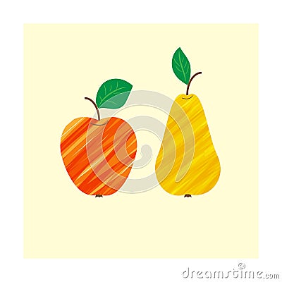 Apple pear fruit food fresh isolated healthy Cartoon Illustration