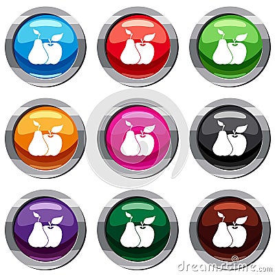 Apple and pear set 9 collection Vector Illustration