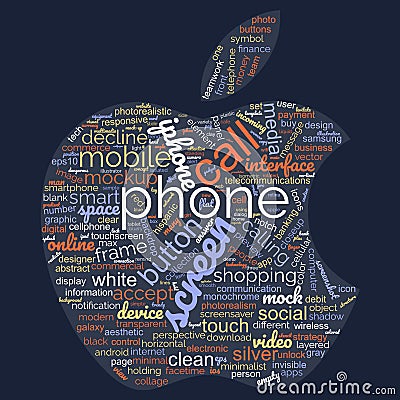 apple phone concept. iphone word illustration Cartoon Illustration